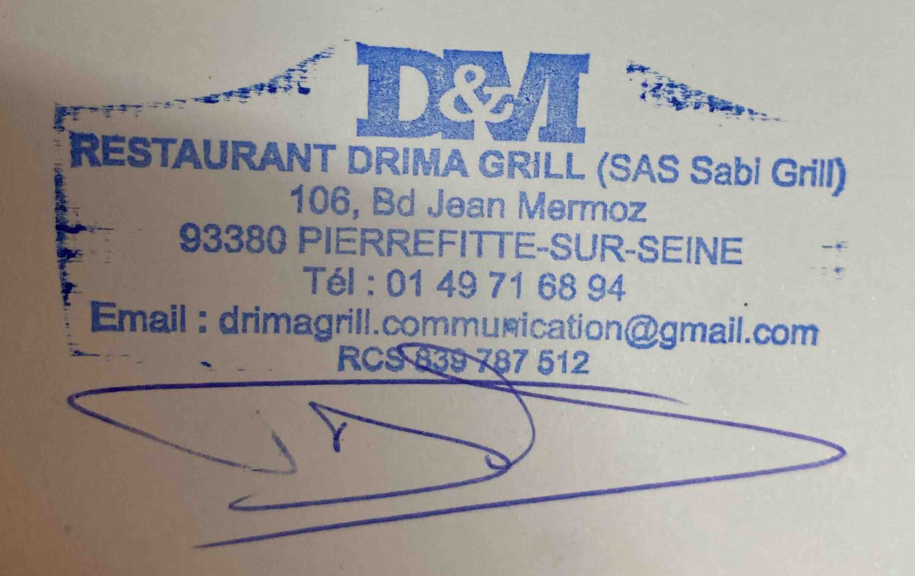 Signature et tampon de DRIMA Grill